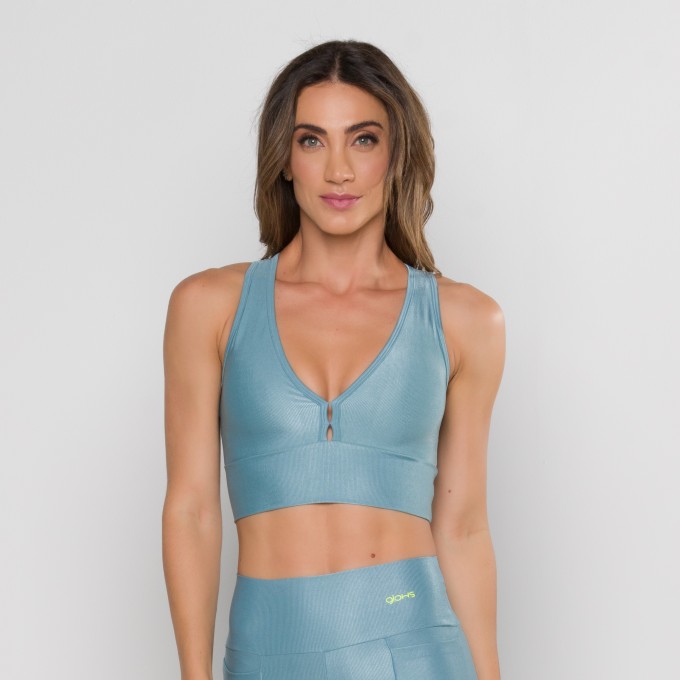 Top Mari Mini Canelado Azul Claro