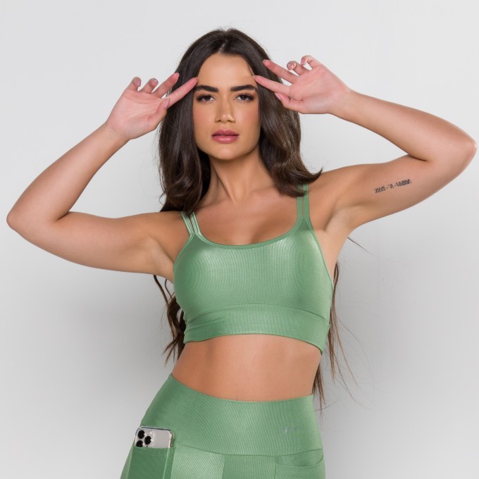 Top Alça Dupla Mini Canelado Verde