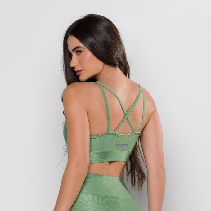 Top Alça Dupla Mini Canelado Verde