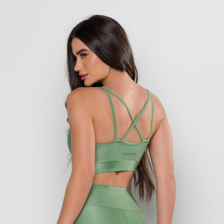 Top Alça Dupla Mini Canelado Verde