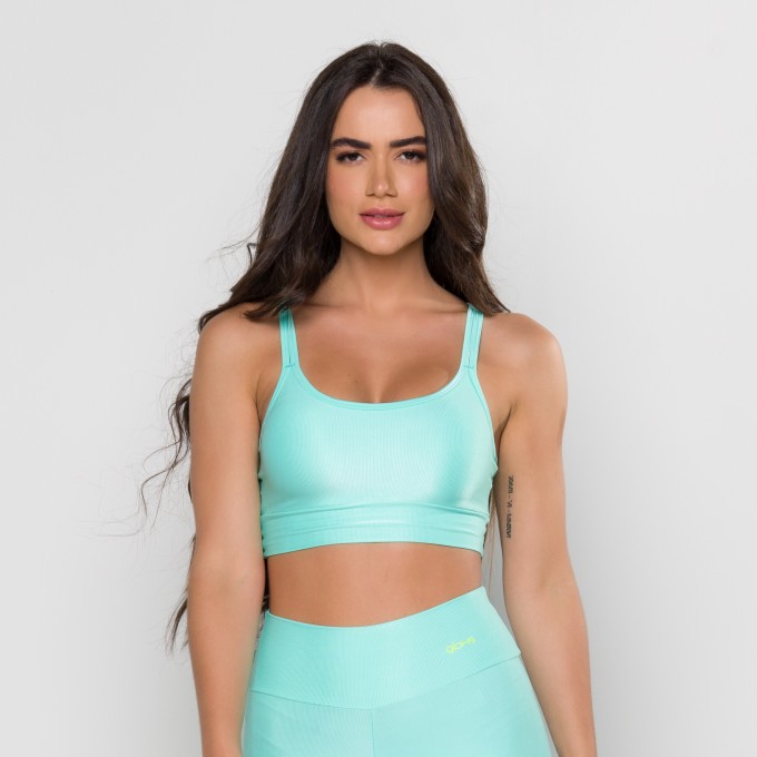 Top Alça Dupla Mini Canelado Verde Água