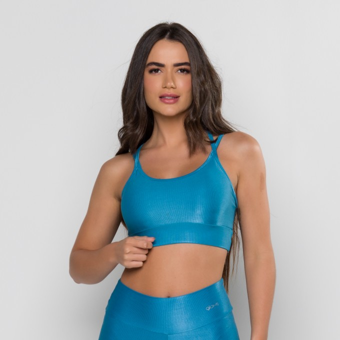Top Alça Dupla Mini Canelado Azul