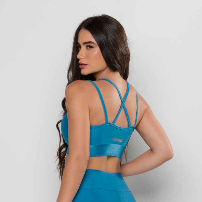 Top Alça Dupla Mini Canelado Azul