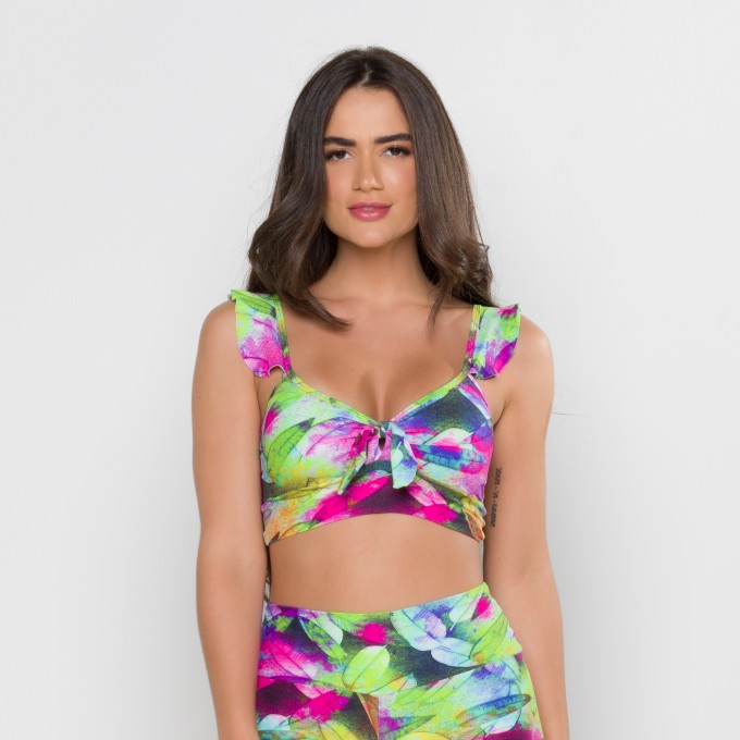 Top Babado Estampa Digital Folha Pink