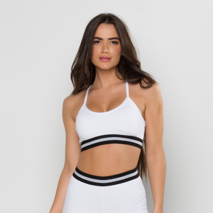 Top Nadador Branco com Elástico Preto e Branco