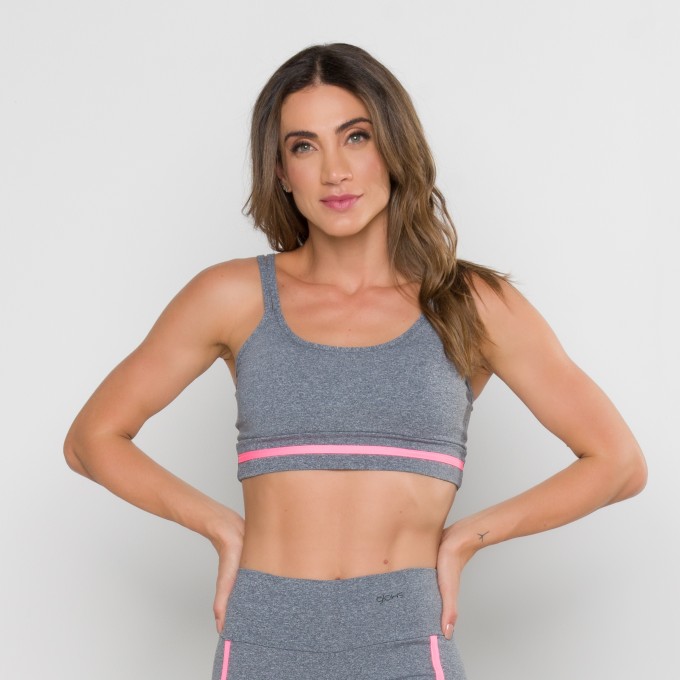 Top Alça Dupla Cinza com Viés Pink