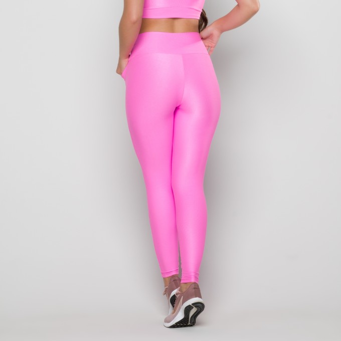 Calça Legging Mini Canelado Rosa com Bolso