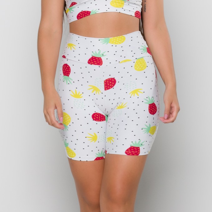 Short Básico Estampa Digital Abacaxi Branco