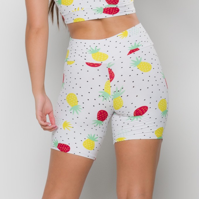 Short Básico Estampa Digital Abacaxi Branco