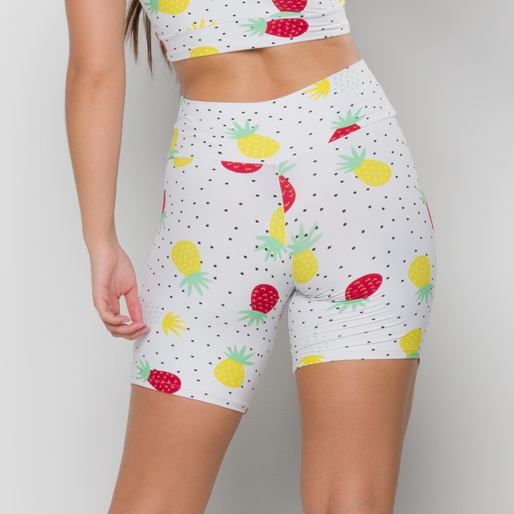 Short Básico Estampa Digital Abacaxi Branco