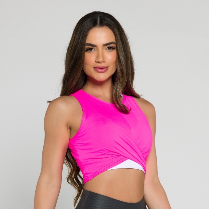 Cropped sem Manga Transpassado Pink