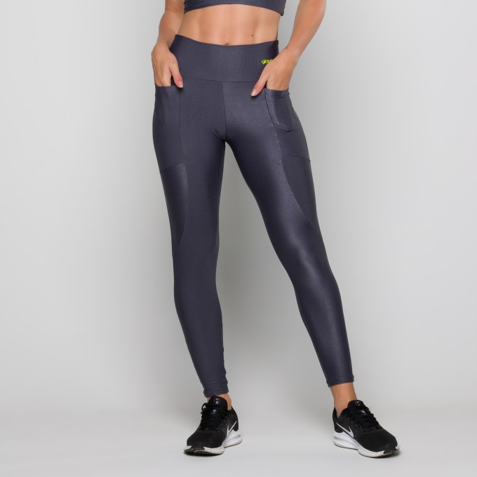 Calça Legging Mini Canelado Cinza com Bolso
