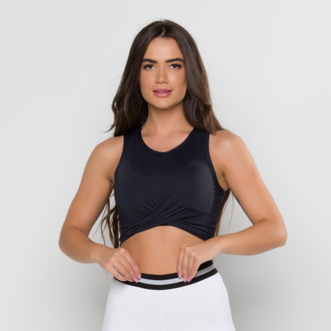 Cropped sem Manga Transpassado Preto