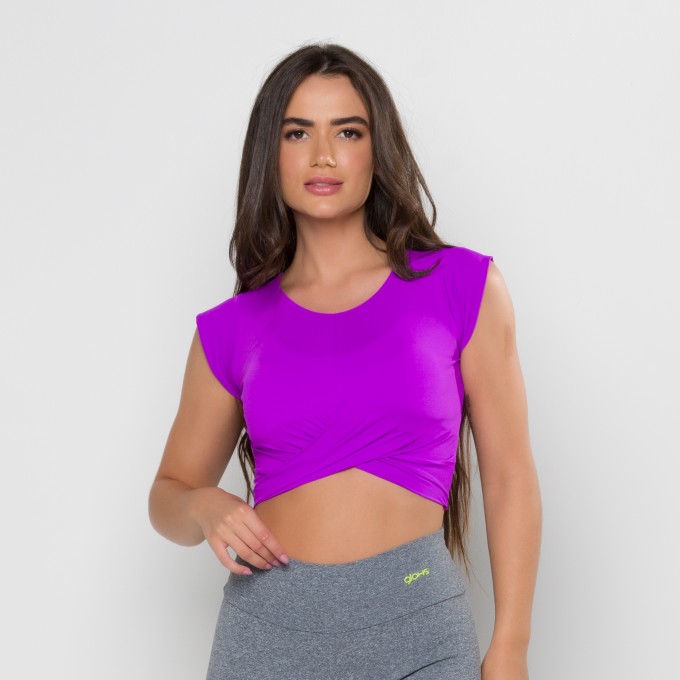 Cropped Transpassado com Manga Fuchsia