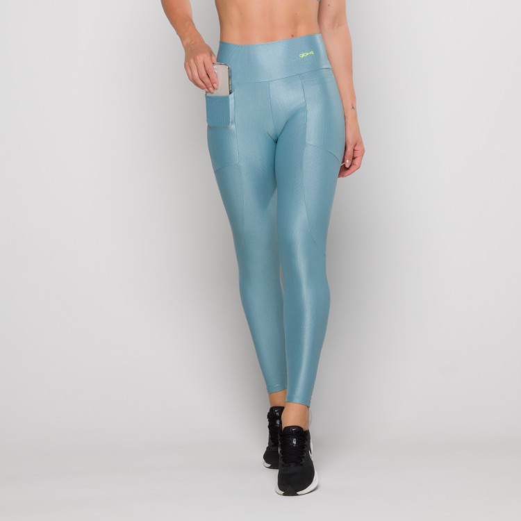 Calça Legging Mini Canelado Azul com Bolso