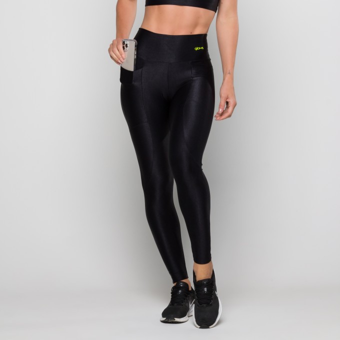 Calça Legging Mini Canelado Preta com Bolso