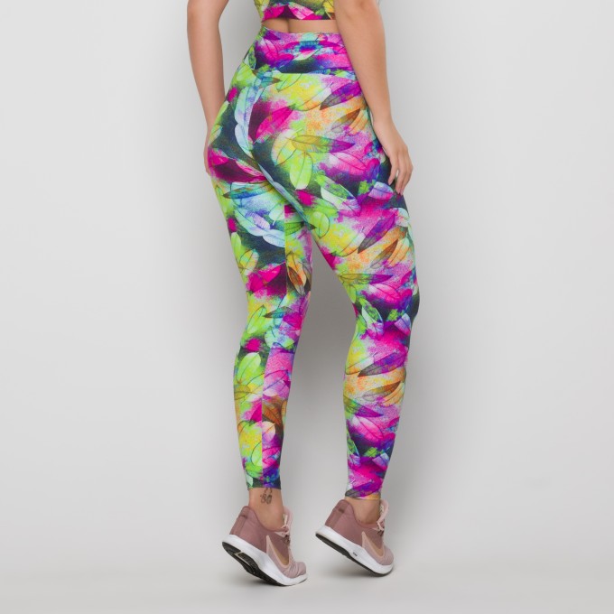 Calça Legging Básica Estampa Digital Folha Pink