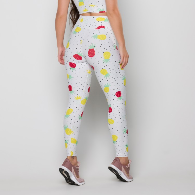 Calça Legging Básica Estampa Digital Abacaxi Branco