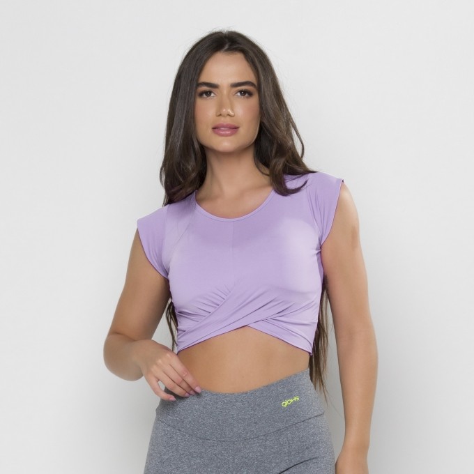 Cropped Transpassado com Manga Lilás