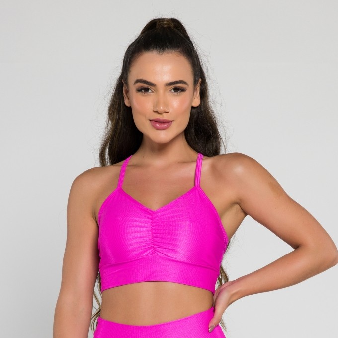 Top Franzido Mini Canelado Rosa Shock