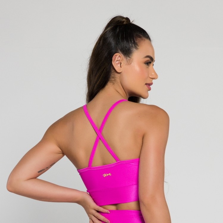 Top Franzido Mini Canelado Rosa Shock