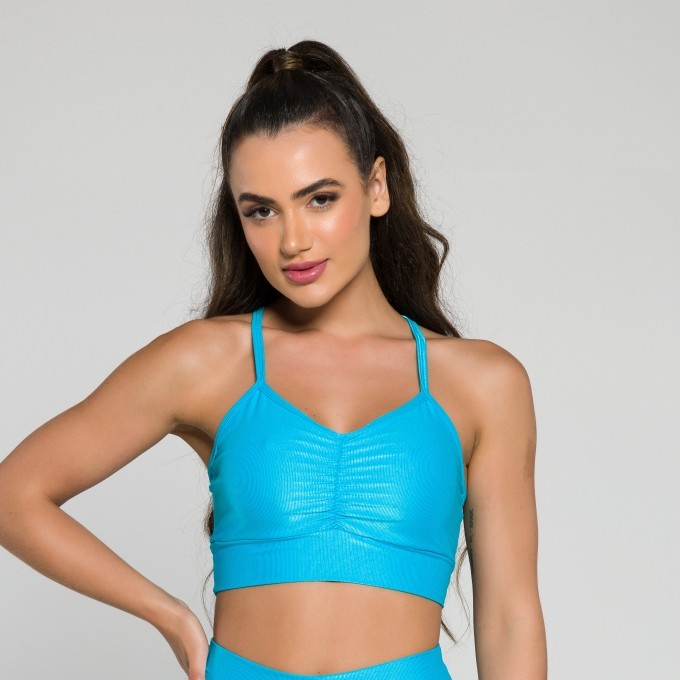Top Franzido Mini Canelado Azul Céu