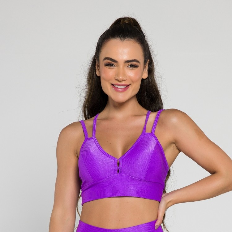Top Flor Alça Dupla Roxo
