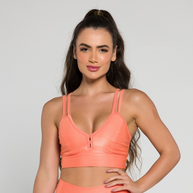 Top Flor Alça Dupla Laranja