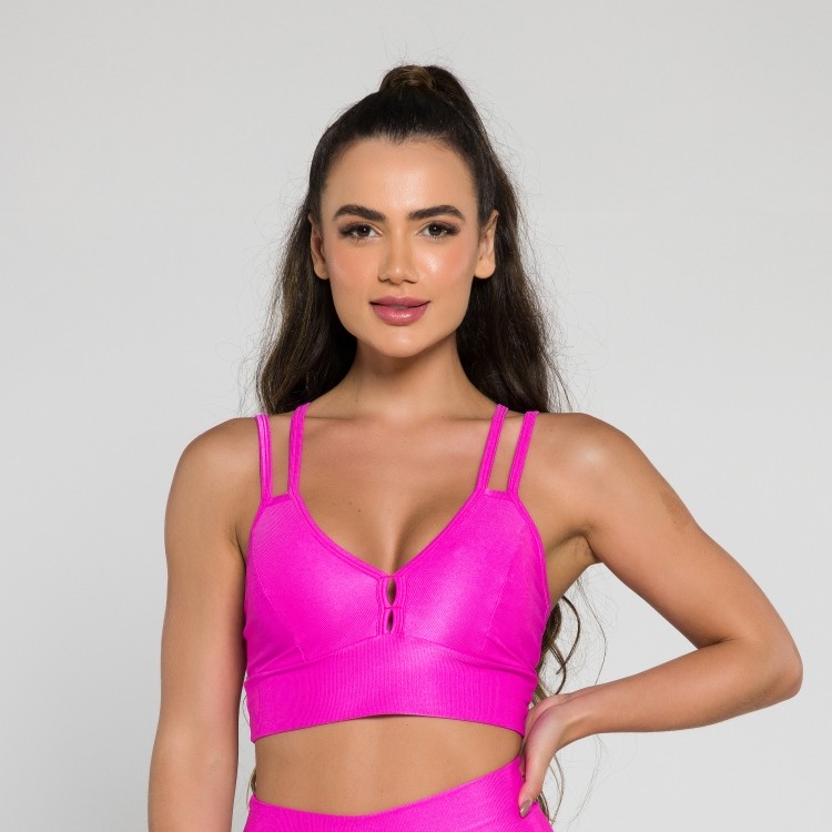 Top Flor Alça Dupla Rosa Shock