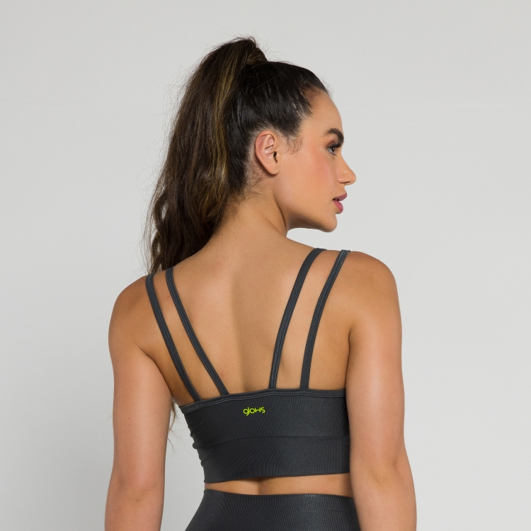 Top Flor Alça Dupla Cinza Chumbo