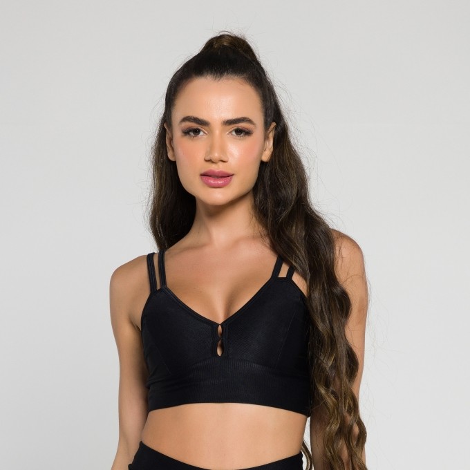 Top Flor Alça Dupla Preto