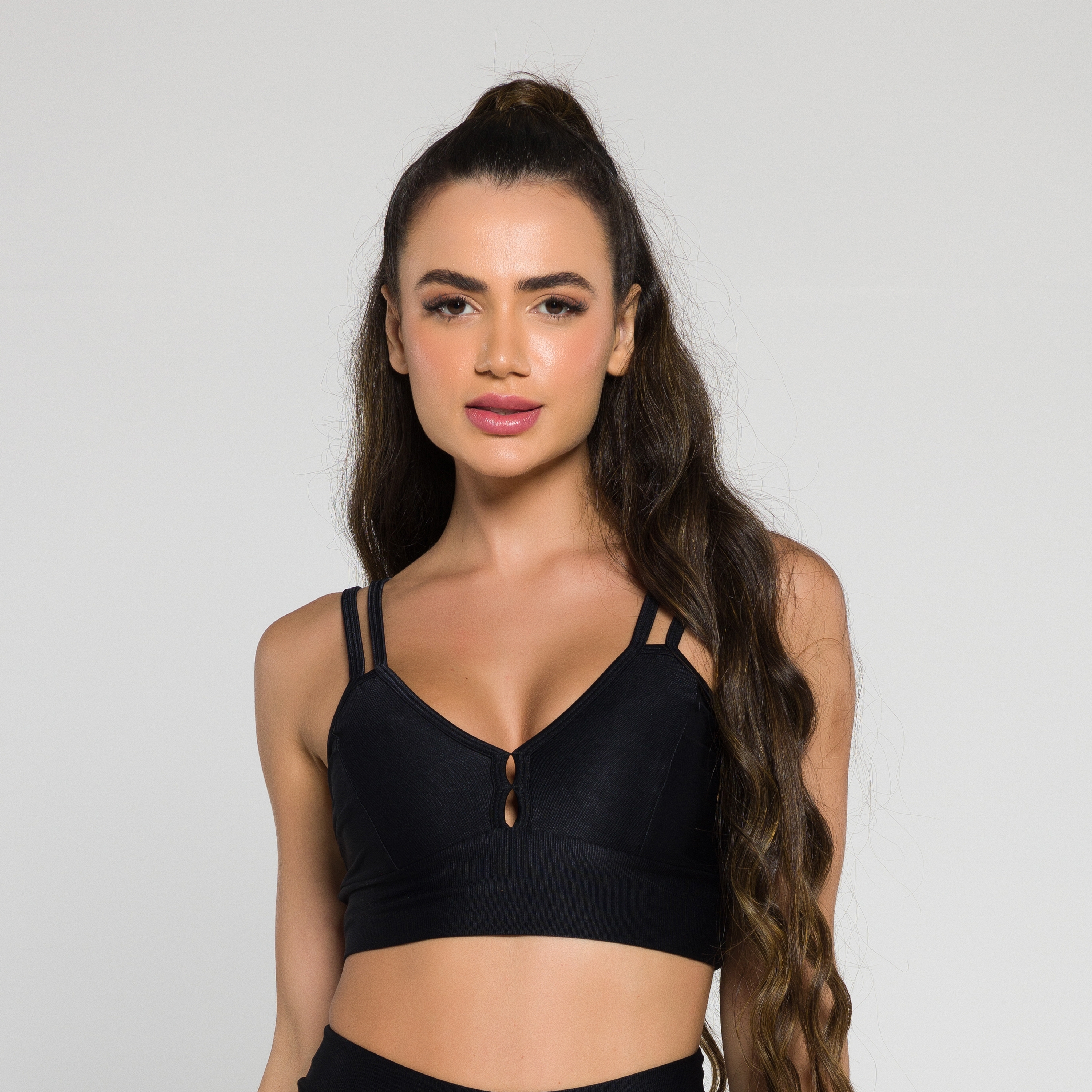 Top Flor Alça Dupla Preto