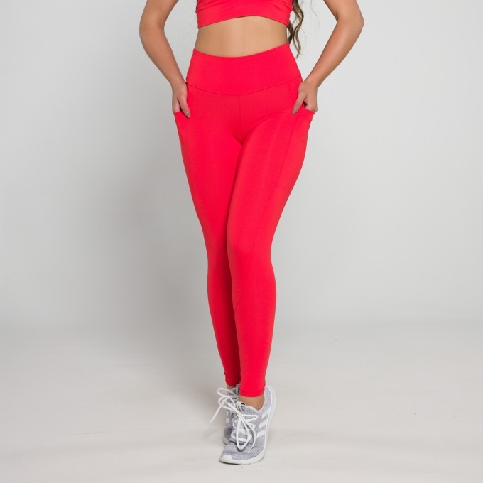 Calça Legging Poliamida com Bolso Lateral Vermelha