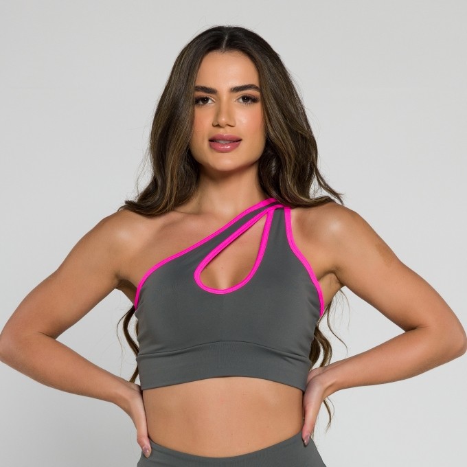 Top 3 em 1 Cinza Grafite com Pink