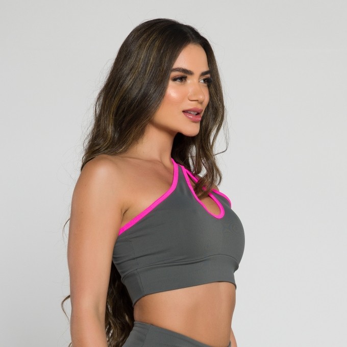 Top 3 em 1 Cinza Grafite com Pink
