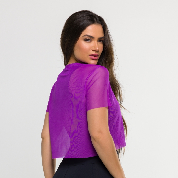 Cropped de Tule Manga Curta Roxo