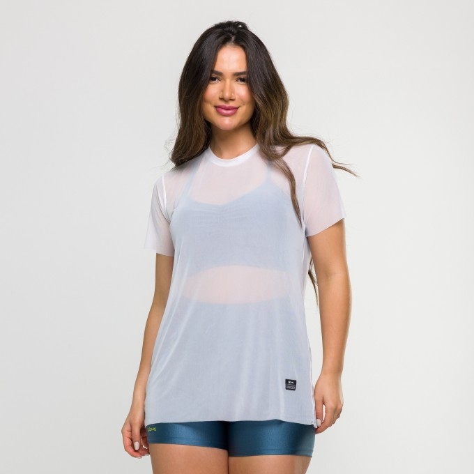 Blusa de Tule Manga Curta Branca