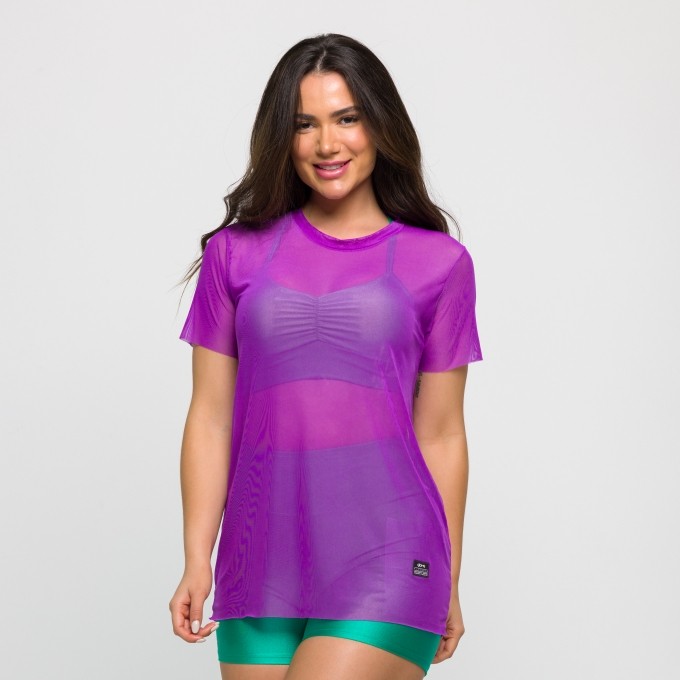 Blusa de Tule Manga Curta Roxa