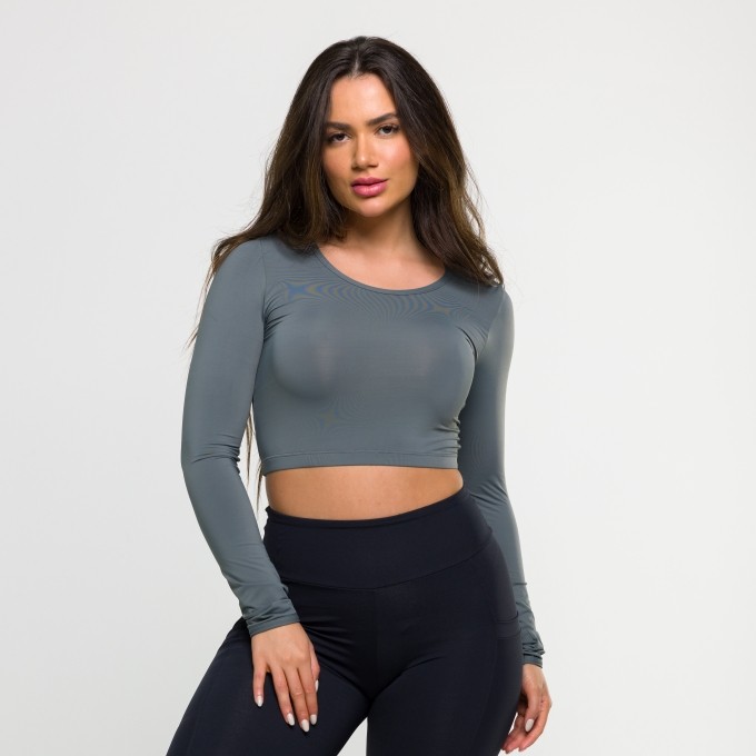 Cropped Manga Longa Cinza