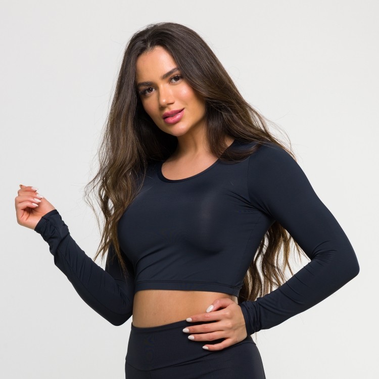 Cropped Manga Longa Preto