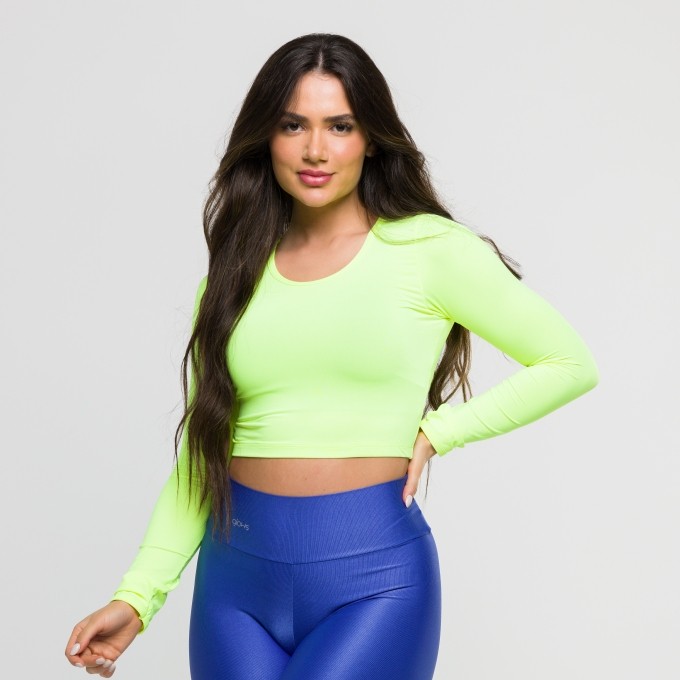 Cropped Manga Longa Amarelo Neon