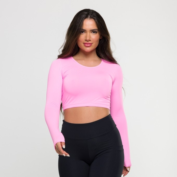 Cropped Manga Longa Rosa