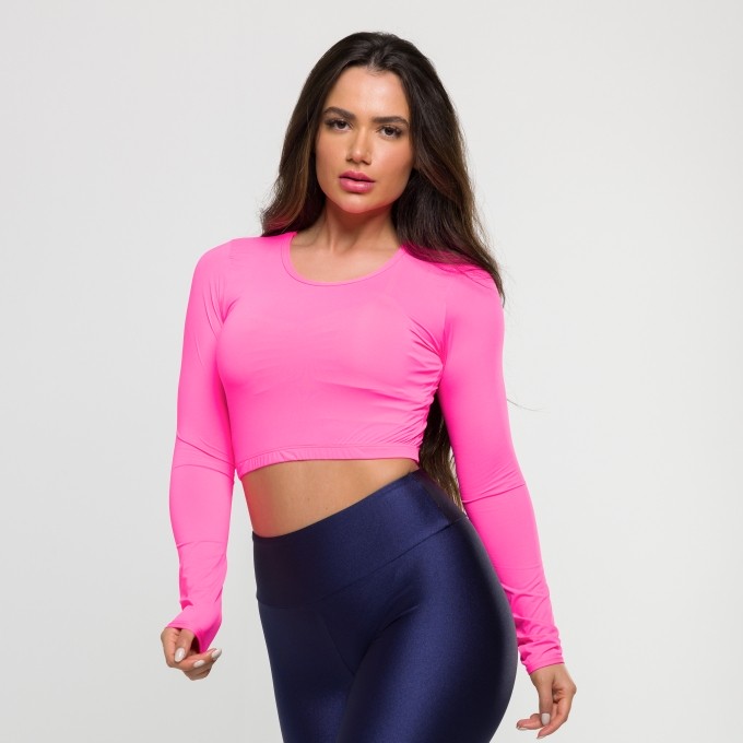 Cropped Manga Longa Rosa Pink