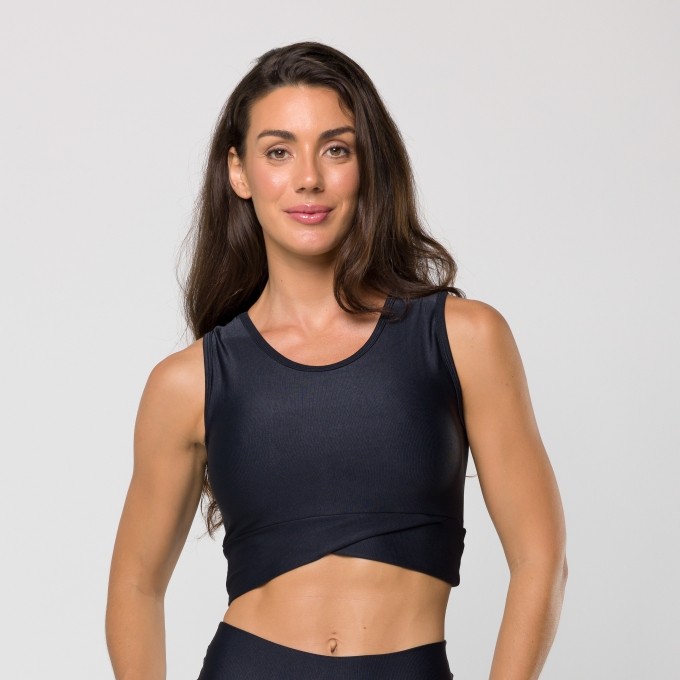Cropped Transpassado Mini Canelado Preto