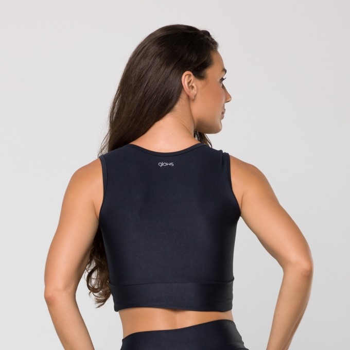 Cropped Transpassado Mini Canelado Preto
