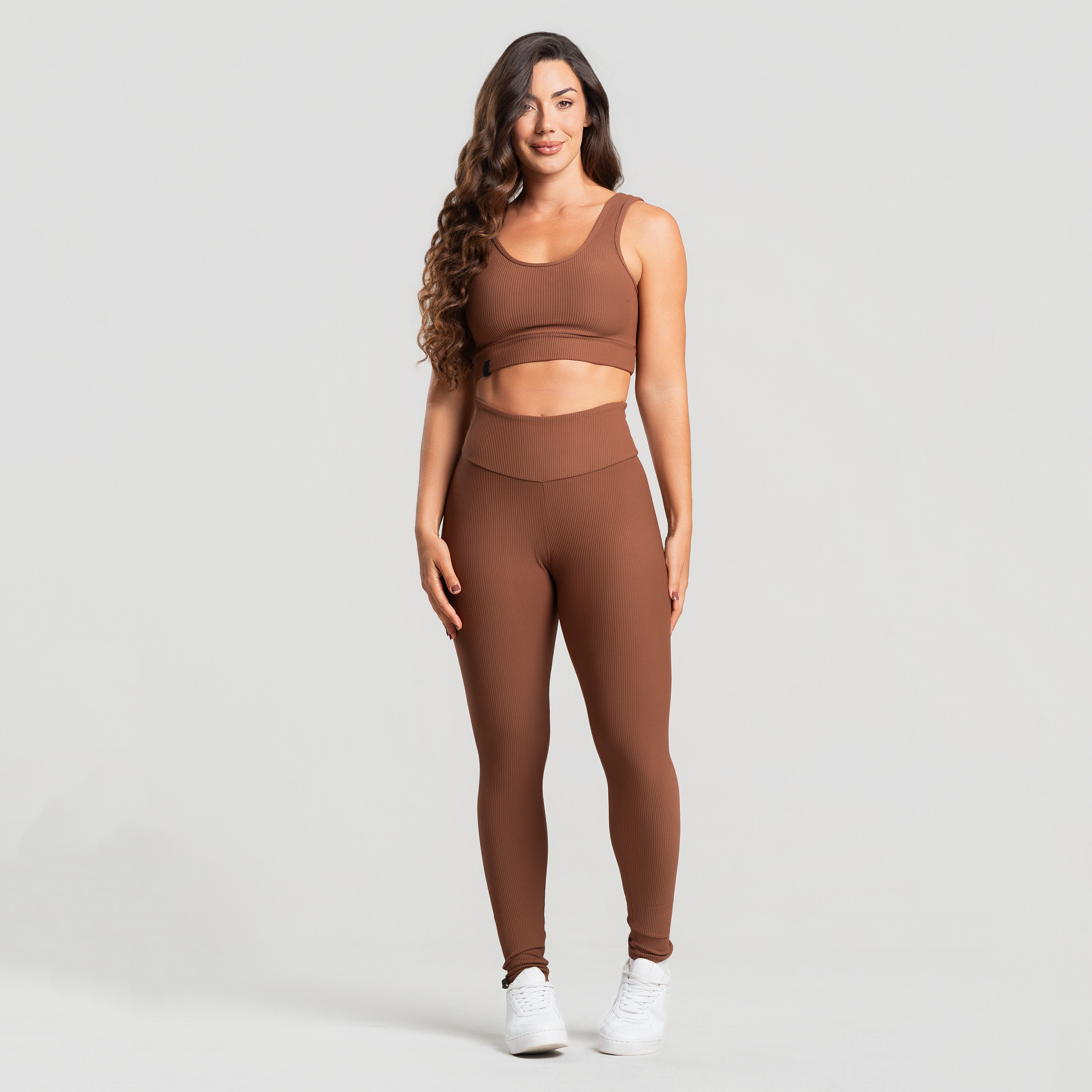 Calça Legging Aura Canelada Marrom