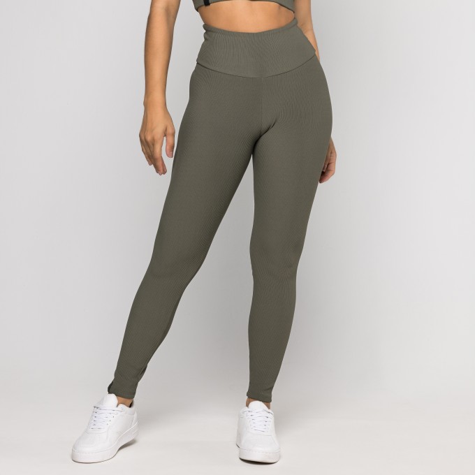 Calça Legging Aura Canelada Verde Escuro