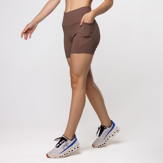 Short Fitness UP Marrom Castanho com Bolso