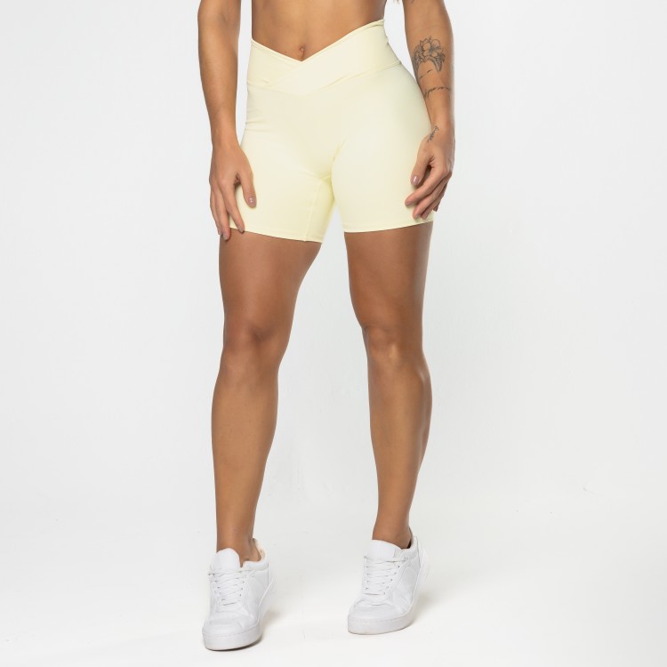 Short Gaia Cós Cruzado Amarelo Manteiga
