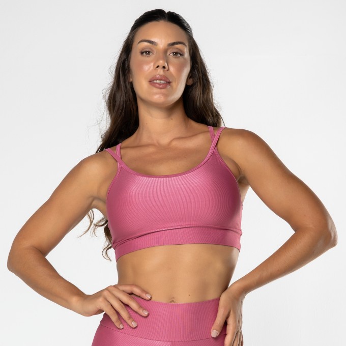 Top Alça Dupla Mini Canelado Rosa Liris